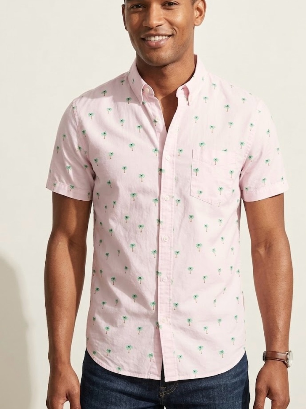 J. Crew Re-Imagined Slim Fit Palm Tree Shirt - Pink - XL - Cotton Stretch